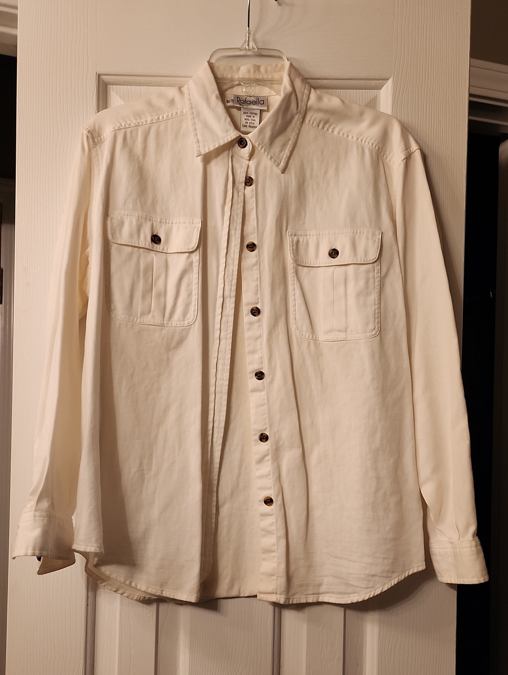 Rafaella Cream Long-Sleeve Button-Down Shirt with Chest Pockets